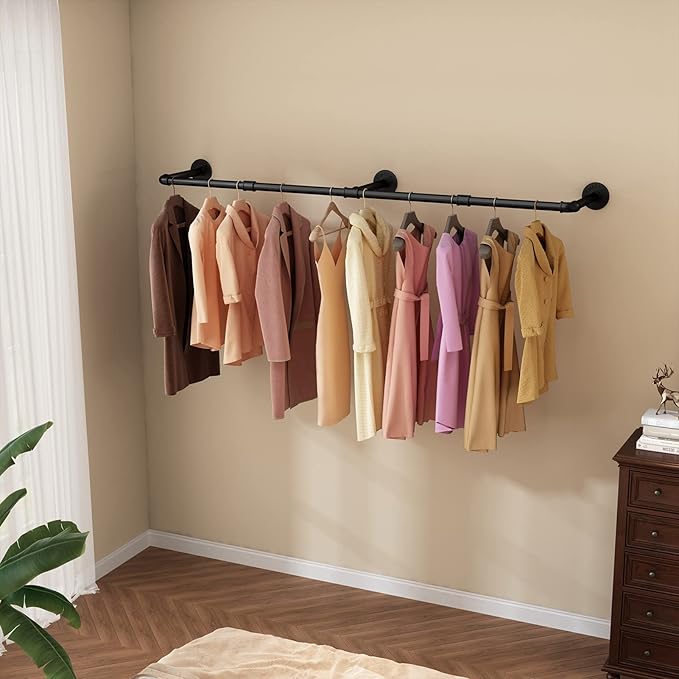 Wall Mounted Clothes Rack 52.6in, Industrial Pipe Clothing Racks Wall Mount - Image 6