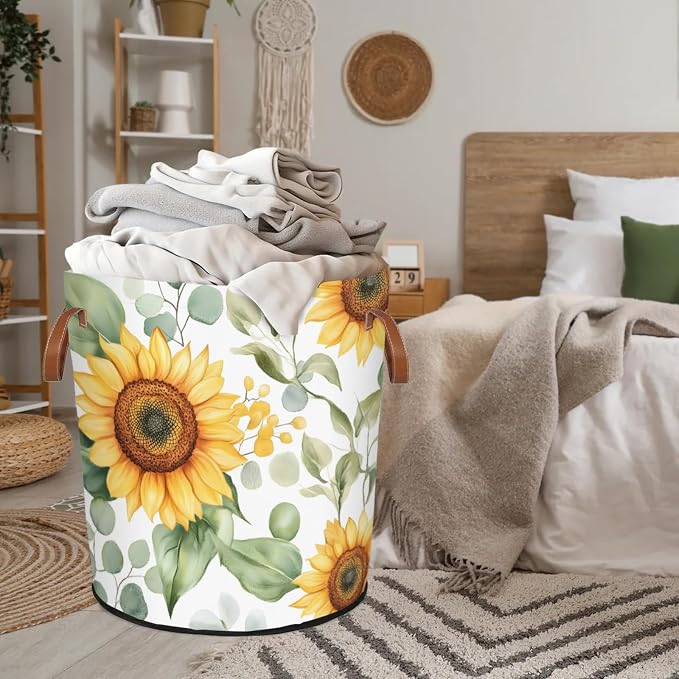 Sunflowers White Laundry Hamper Waterproof Collapsible Basket - Image 8