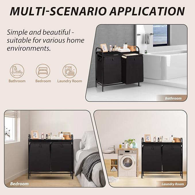 2 Section Laundry Hamper with Shelf, Laundry Basket Organizer with 2 Pull-Out - Image 8