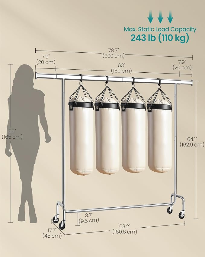 SONGMICS Clothes Rack with Wheels, Heavy-Duty Garment Rack with Extendable - Image 6