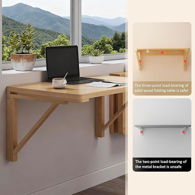 Wood Wall-Mounted Folding Table in Natural Laundry Folding Table Fold Down Work - Image 6
