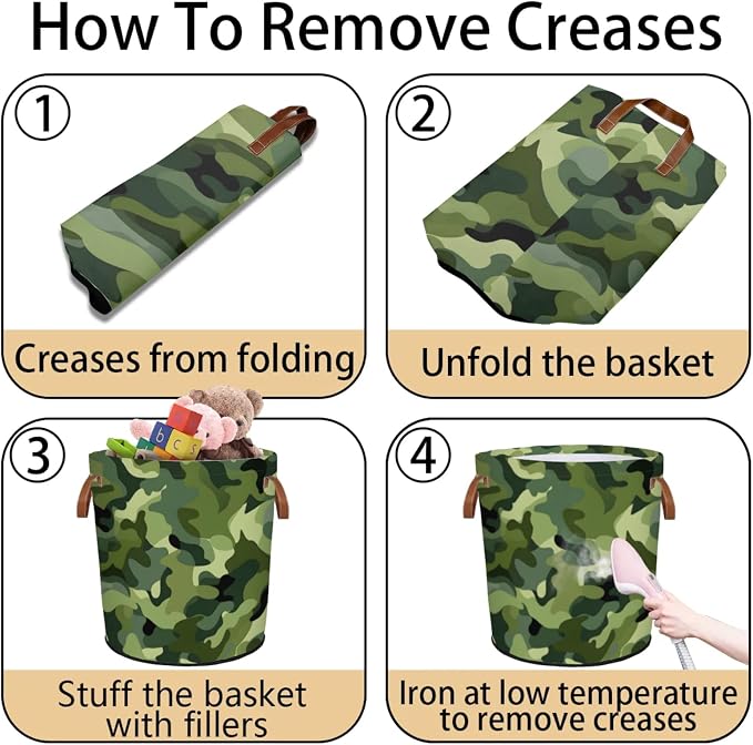 Green Camo Laundry Hamper Waterproof Collapsible Basket - Image 6