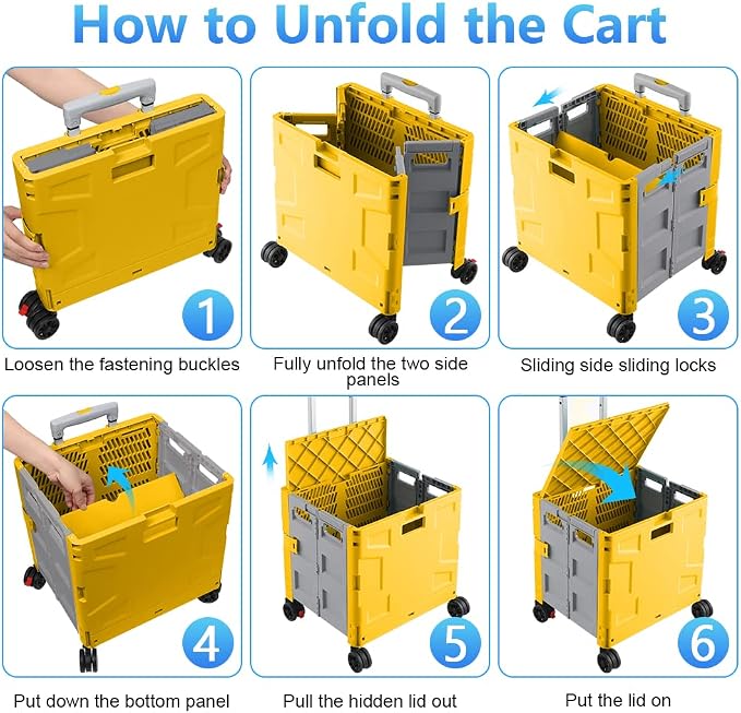 Foldable Shopping Utility Cart Portable Rolling Crate Handcart - Image 5