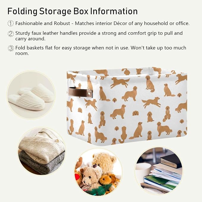 Pfrewn Storage Basket Bins Foldable Laundry Hamper Toy Golden Retriever Dogs - Image 6