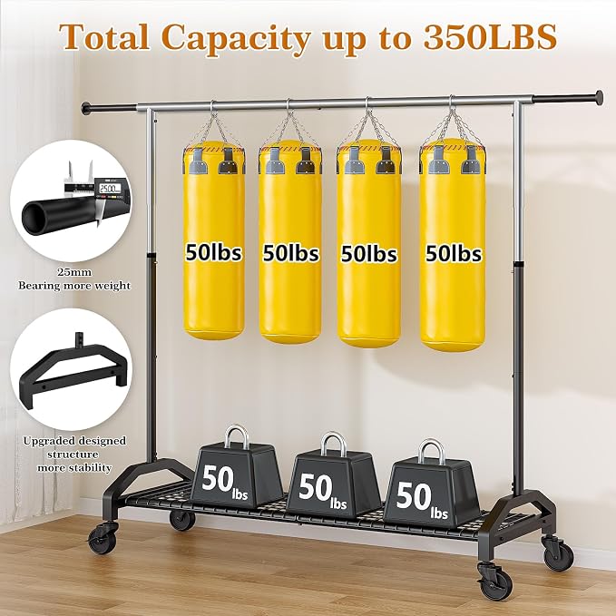 Heavy Duty Clothes Rack for Hanging Clothes Extendable Rolling Clothing Rack - Image 4