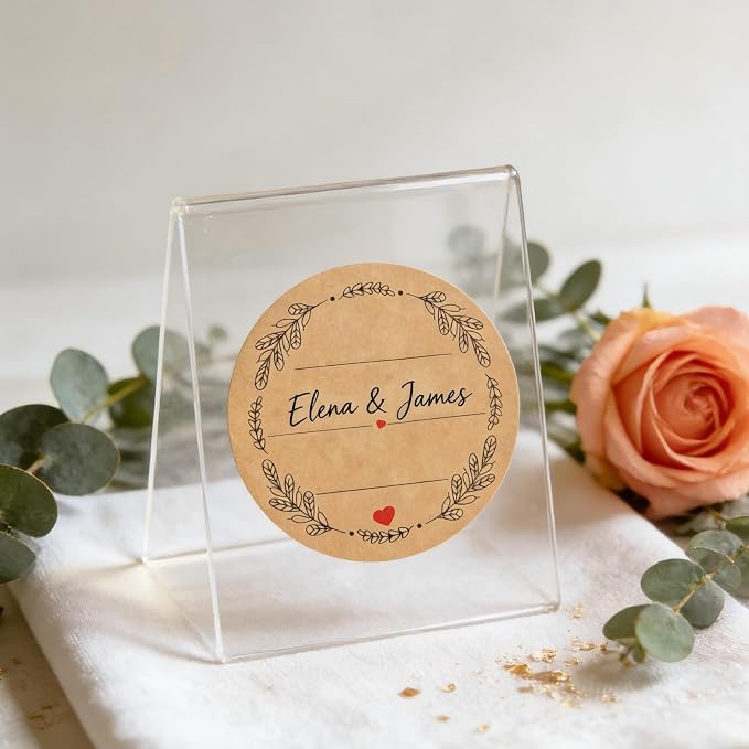 2'' Wreath Design with 3 Lines for Writing, Natural Brown Kraft Stickers for - Image 3