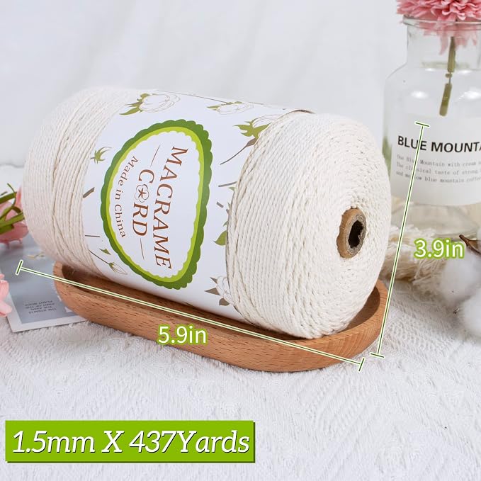 Beige 1.5mm Macrame Cord, 437 Yards, Natural Cotton, Craft String - Image 2