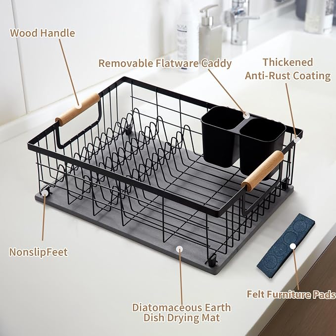 Dish Drying Rack with Stone Drying Mat, Dish Drainer and Diatomaceous Earth - Image 2