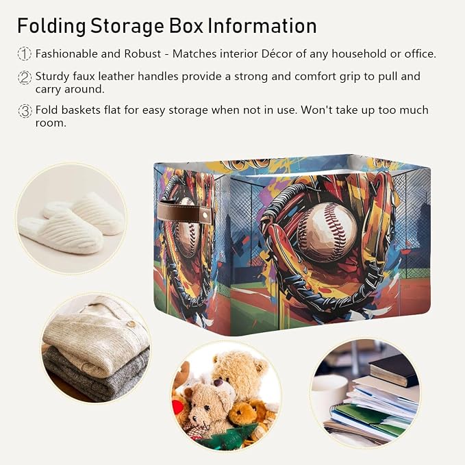 Baseball and Baseball Glove Storage Bins Fabric Storage Baskets - Image 5