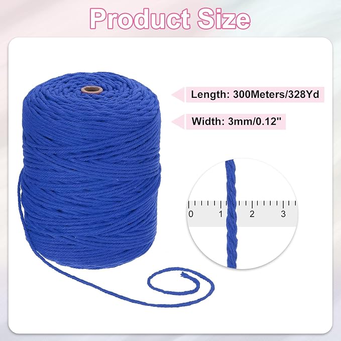 HARFINGTON Natural Macrame Cord 3mm x 328 Yards 4 Strand Twisted Cotton Macrame - Image 2