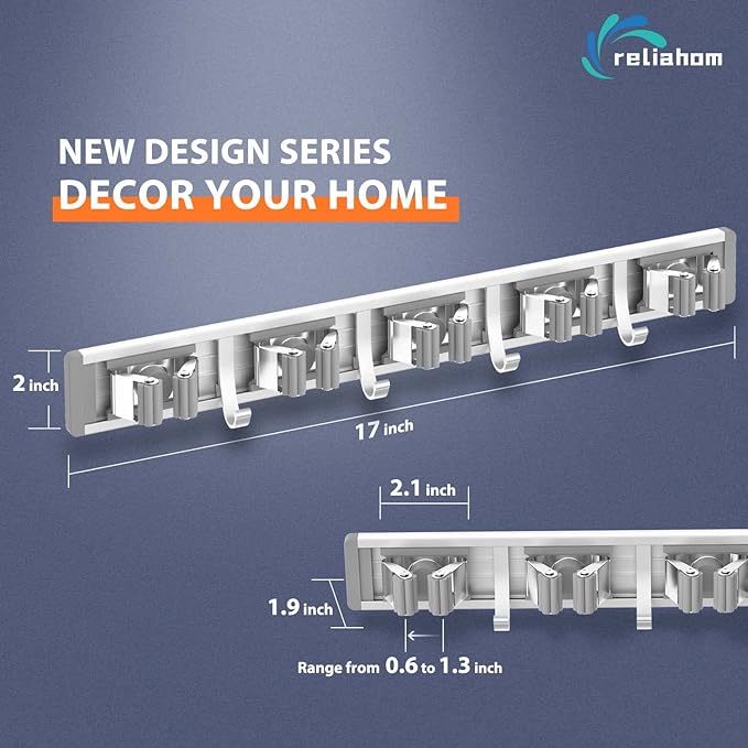 reliahom Broom Holder Wall Mount, 2 Pack 5 Racks - Image 6