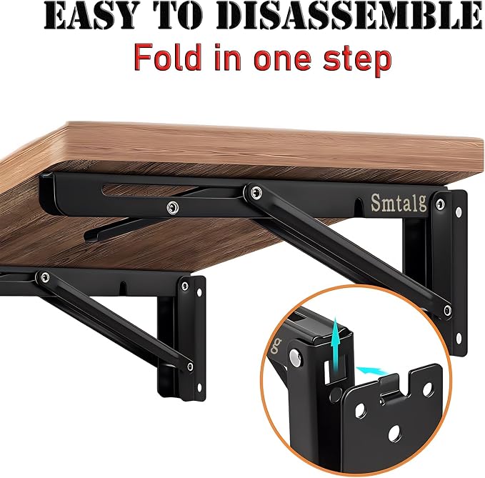 Folding Shelf Brackets，Detachable Folding Bracket，2 Pack Heavy Duty Wall - Image 2