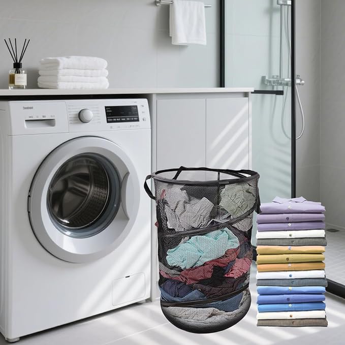 2 Pcs Mesh Pop up Collapsible Laundry Hampers, Popup Travel Laundry Basket - Image 6