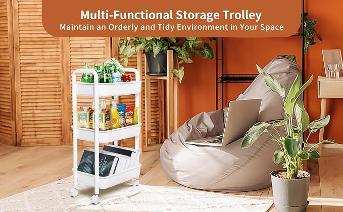 YSSOA Rolling Storage Cart, 3 Tier Slim Mobile Shelving Unit 360° Rotating - Image 9