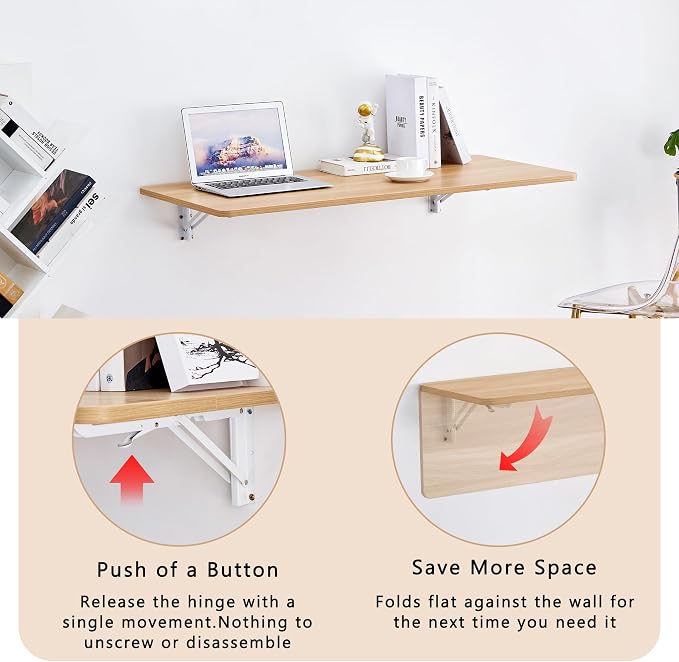Wall Mounted Folding Table 45”L x 22”W, Space-Saving Desk - Image 5