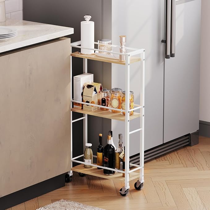 Slim Rolling Cart, Mobile Kitchen Cart on Wheels, Narrow Storage Cart - Image 3