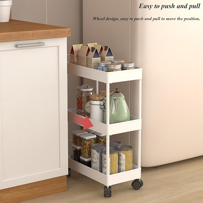 Slim Storage Cart, Bathroom Organizer Kitchen Organization Mobile Shelving Unit - Image 3