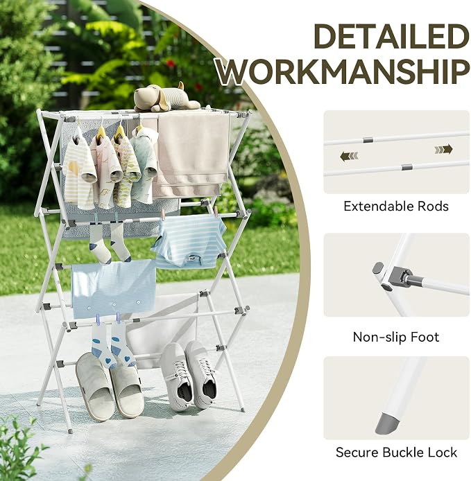 APEXCHASER Clothes Drying Rack, Foldable & Extendable Laundry Rack - Image 3