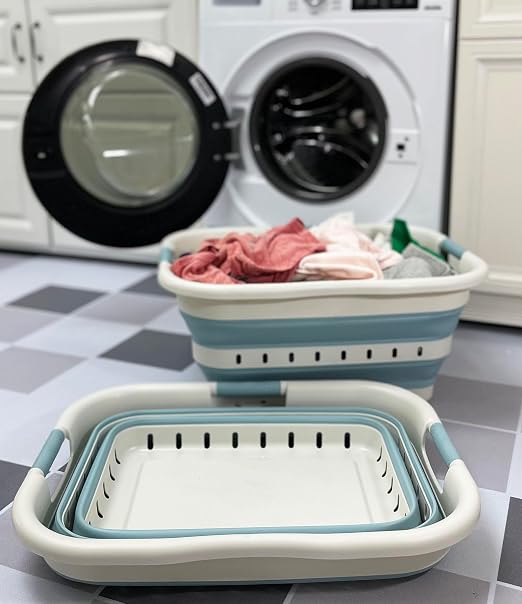 SAMMART 41L Collapsible 3 Handled Plastic Laundry Basket - Image 3