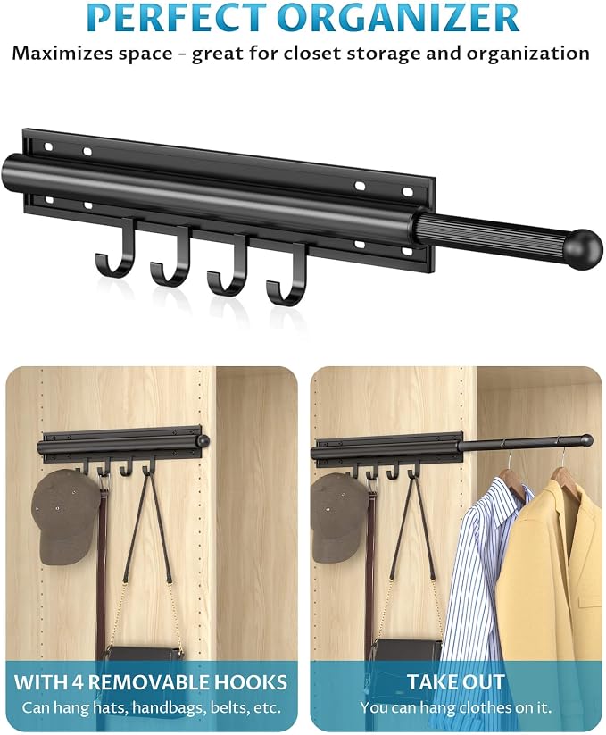 12 Inch Valet Rod for Closet Pull Out, Retractable Closet Rod for Hanging - Image 4