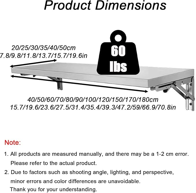 304 Stainless Steel Folding Table Wall Mount Concession Shelf 16 20 24 28 32 36 - Image 2
