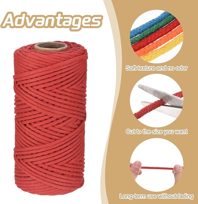 Rebower Macrame Cord 4mm x 109 Yard, Natural Cotton Macrame Rope Twisted - Image 3