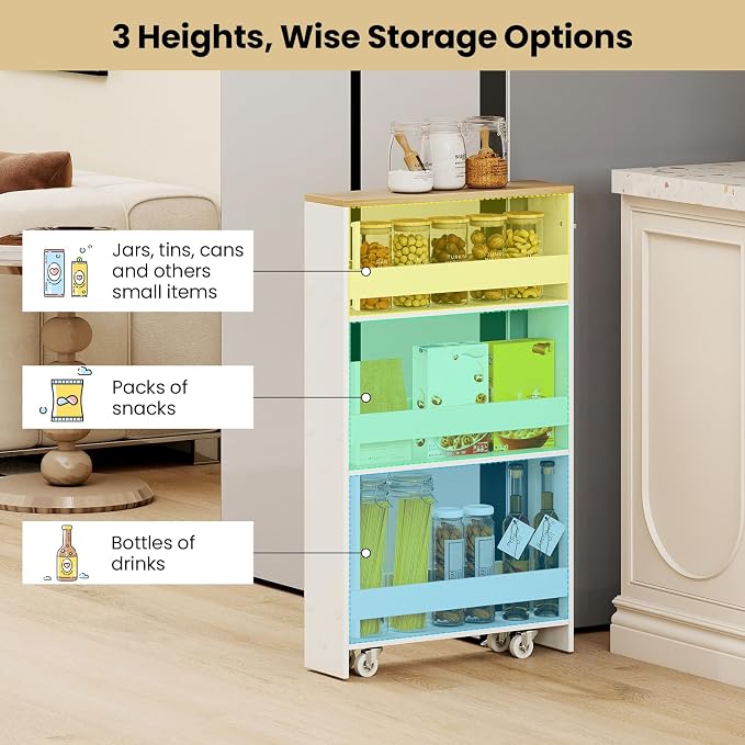 Small Kitchen Cart, 4-Tier Slim Rolling Island - Image 6