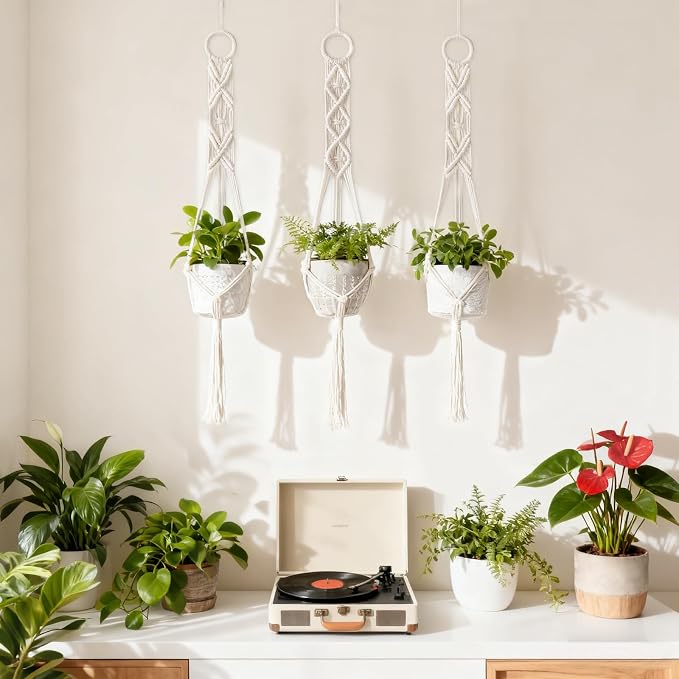 Mkono 3 Pack 39 Inch Macrame Plant Hangers Indoor Wall Hanging Planter Basket - Image 5