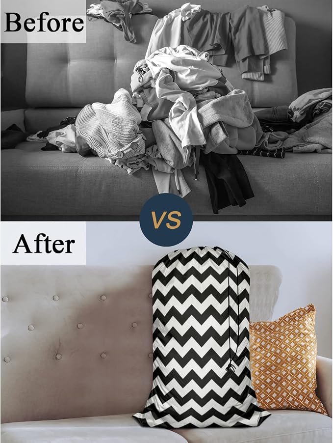 Swono Large Laundry Collapsible Laundry Bag Zigzag Pattern Vintage Wavy Stripes - Image 4