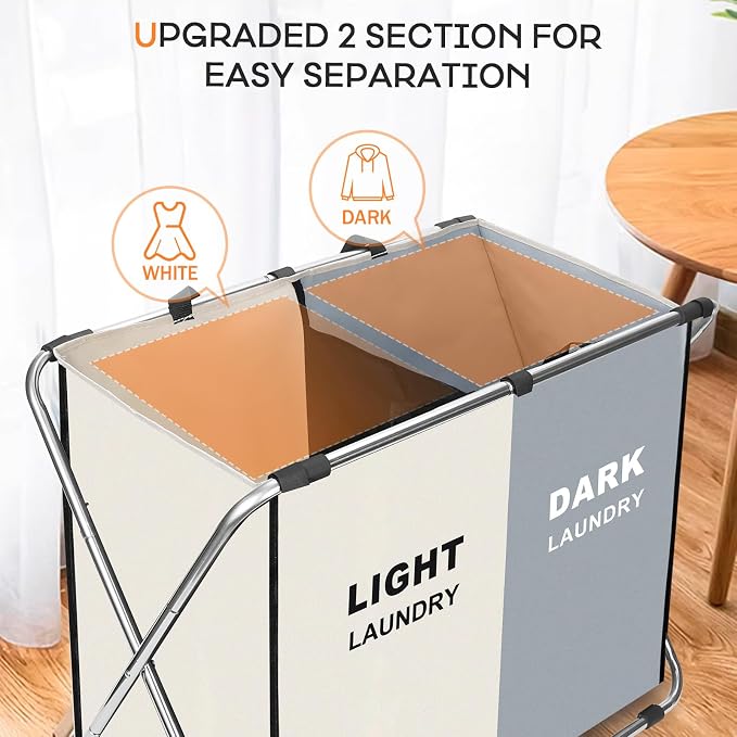 Laundry Cloth Hamper Sorter Basket Bin Foldable 2 Sections - Image 3