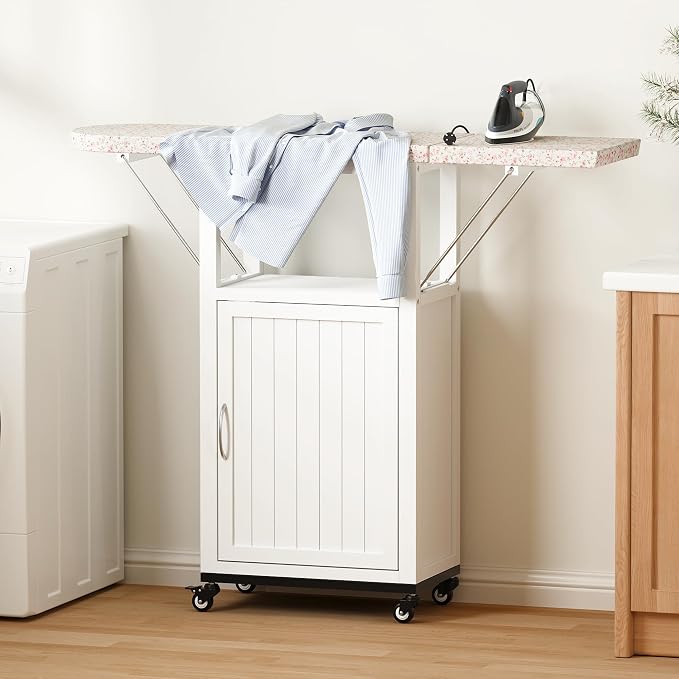 Rolling Ironing Board with Storage Cabinet, Folding Ironing Board with Wheels - Image 8