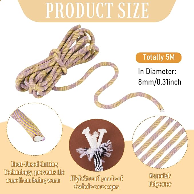 FASHEWELRY 5.47 Yards 8mm Round Polyester Cord Rope Thick Braid Macrame Cord - Image 3