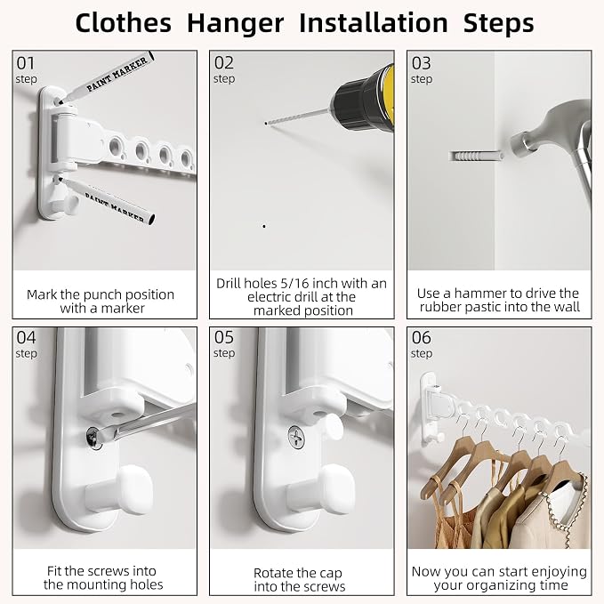 Wall Mount Clothes Drying Racks White Clothes Drying Organizer Rack Garment - Image 8