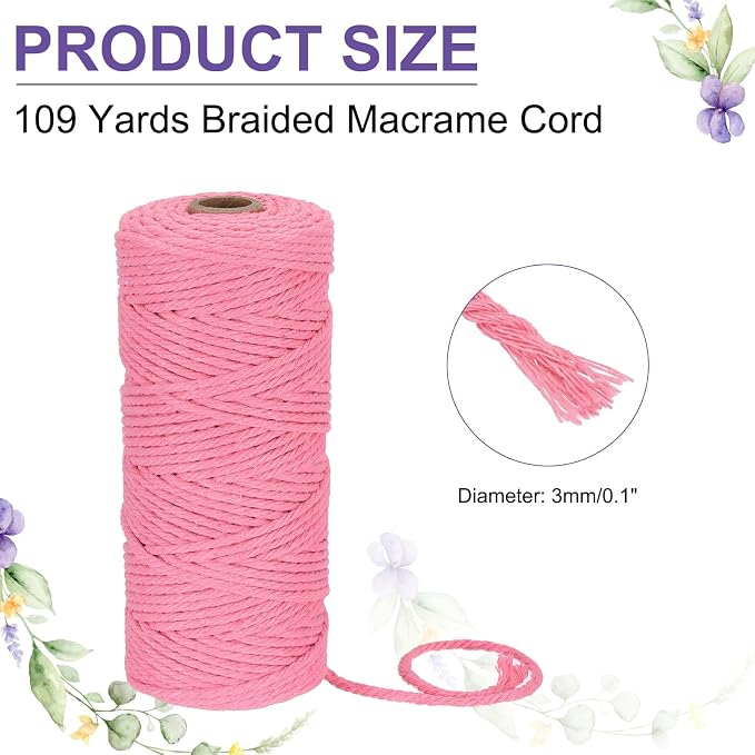 MECCANIXITY Braided Macrame Cord, 3mm x 109 Yards Natural Cotton Rope Macrame - Image 2