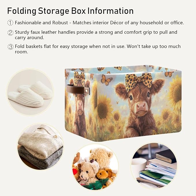 Cow Sunflowers Butterflies Yellow Rectangular Storage Bin Basket - Image 5