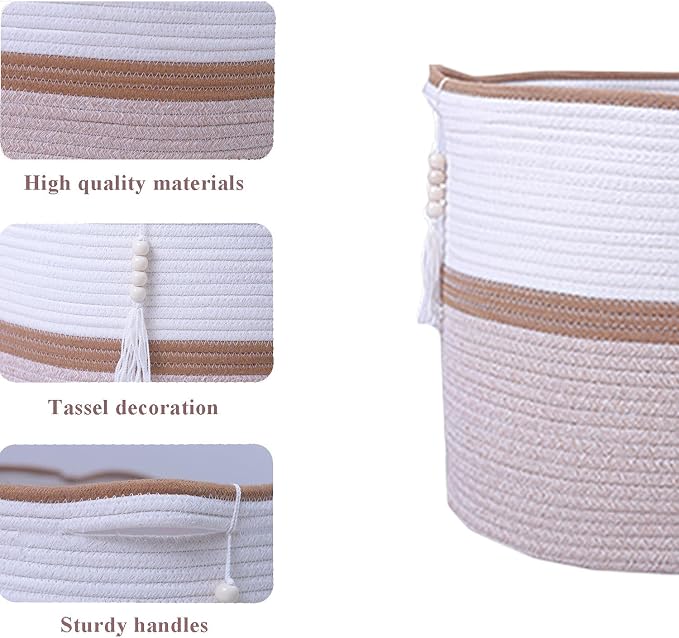 Large Woven Rope Laundry Hamper, Cotton Rope Storage Basket - Image 4