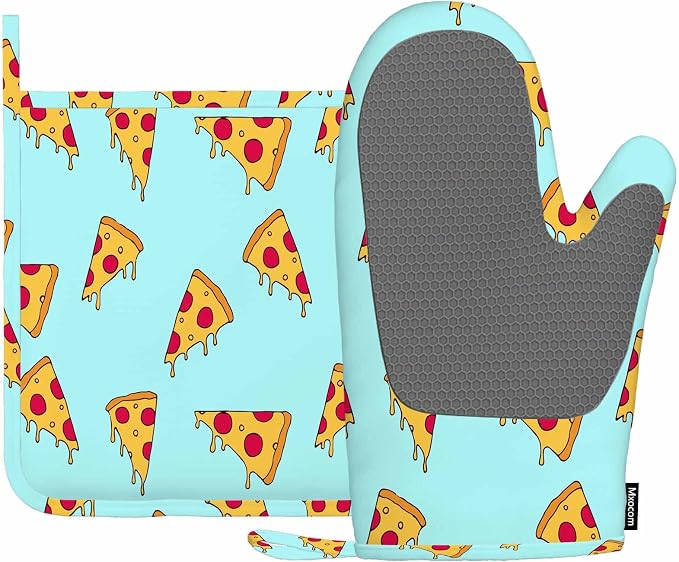 Mxocom Pizza Slice Heat-Resistant Oven Mitts and Pot Holder Kitchen Non-Slip by Mxocom