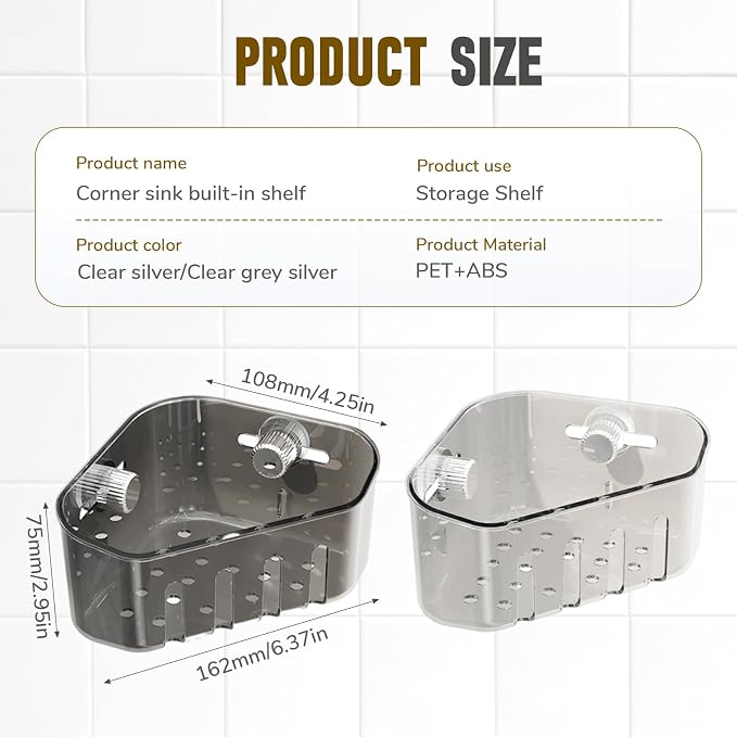 Suction Cup Sink Corner Rack, 2025 Upgrade Plastic Suction Cup Storage Rack - Image 3