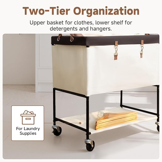 StorageWorks Laundry Cart, 2 Tier Rolling Laundry Basket, Heavy Duty Laundry - Image 5