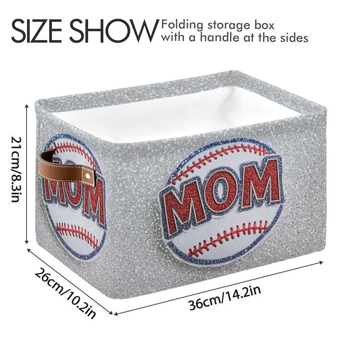 Baseball Silver White Rectangular Storage Bin Basket - Image 3