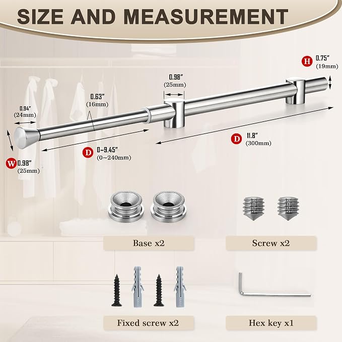 12" Pull Out Valet Rod for Closet, Adjustable Heavy Duty Closet Valet Rod - Image 4