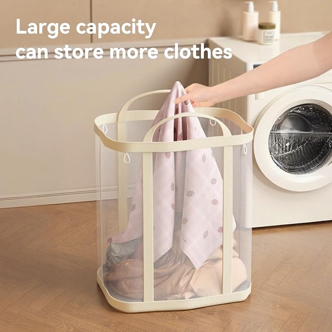 Foldable Laundry Tote, Nylon Mesh Laundry Basket - Image 5
