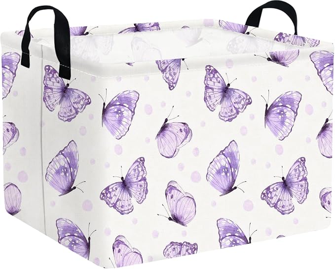 Rectangular Purple butterfly basket, Books Storage Basket, Collapsible Storage by FXOCSHE