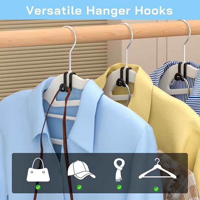 Tinfol Black Hanger Connector Hooks, Heavy Duty Clothes Hanger Extender Clips - Image 6