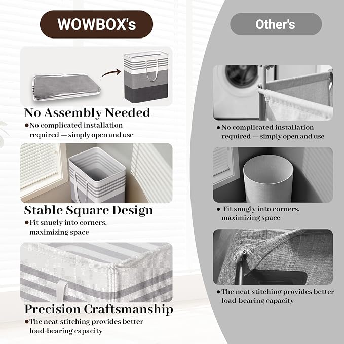 WOWBOX 2 Pack Laundry Hampers Baskets, Freestanding Dirty Clothes Hampers - Image 5