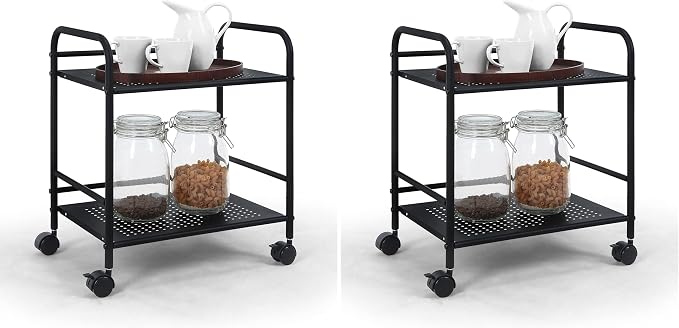 SunnyPoint 2-Tier Metal Rolling Utility Cart – Mobile Storage Shelf by SunnyPoint