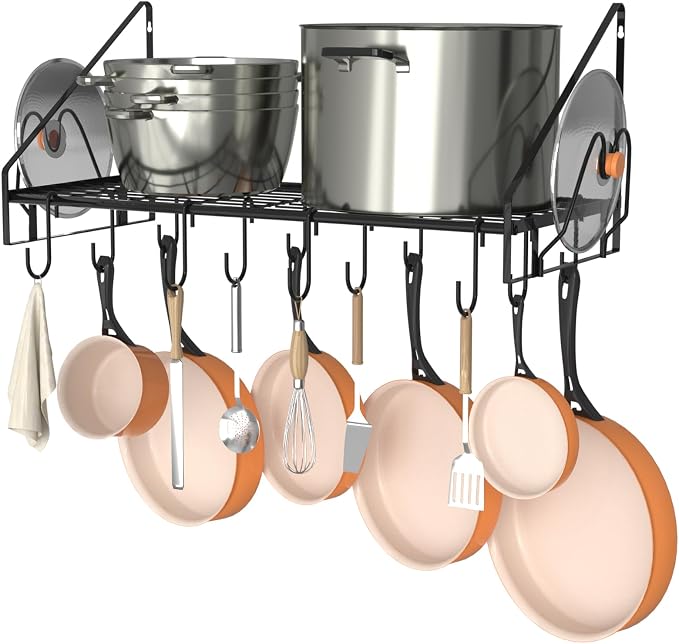 28 Inch Pot Rack Wall Mounted, Pots and Pans Organizer by VyGrow