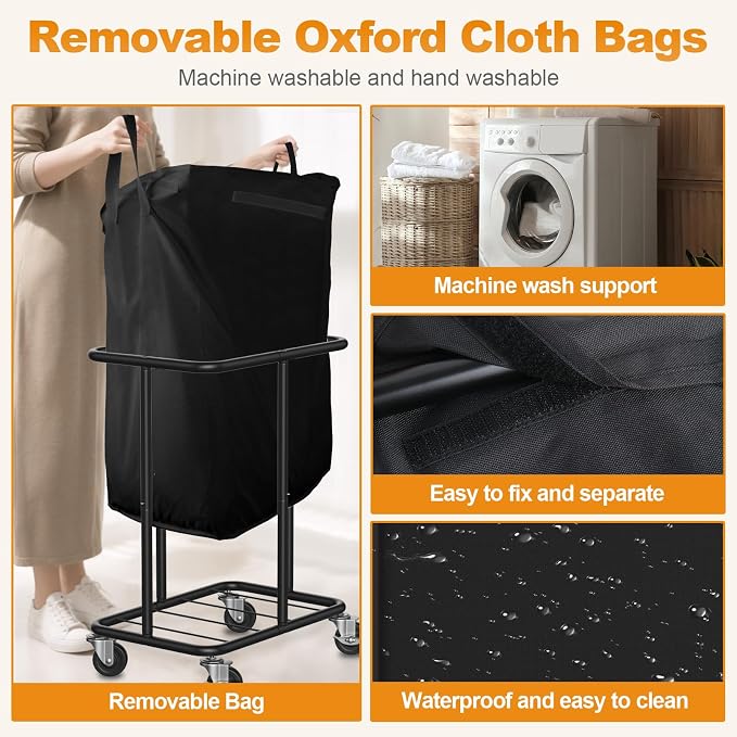 Laundry Basket with Wheels, Rolling Laundry Hamper, 46 Gallons, Removable and - Image 4