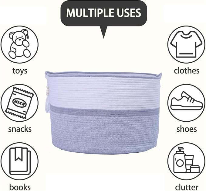 Large Woven Rope Laundry Hamper, Cotton Rope Storage Basket - Image 5