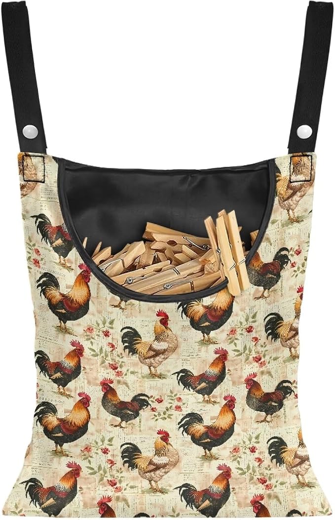 Rooster Chicken Clothespin Bag Clip Large Capacity Storage Bag Machine Washable by Psesaysky